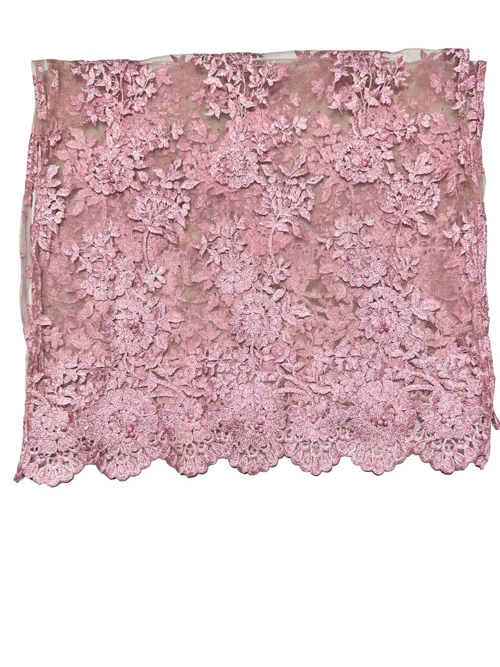 Pink Beaded Floral Lace Scarf Shawl Wrap Coquette Fairycore Formal - Picture 6 of 6
